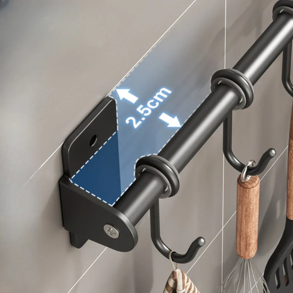 Kitchen Space Saving Hook Rack | Modern Steel Utensil Organizer