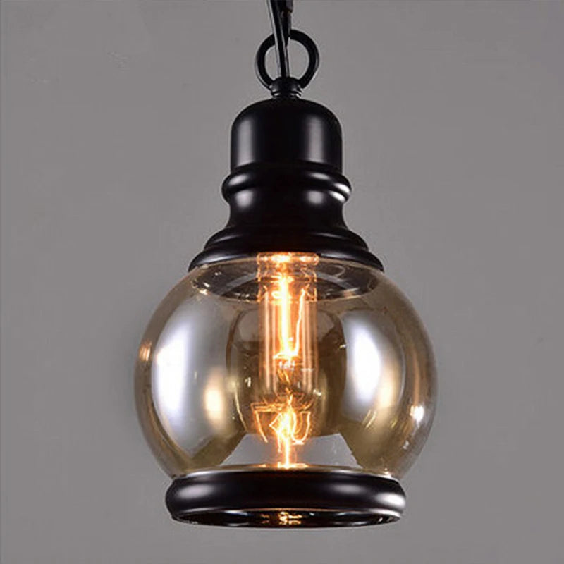 Vintage Amber Glass Pendant Light – Industrial E27 Hanging Lamp for Kitchen, Bar & Café