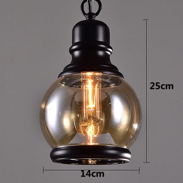 Vintage Amber Glass Pendant Light – Industrial E27 Hanging Lamp for Kitchen, Bar & Café