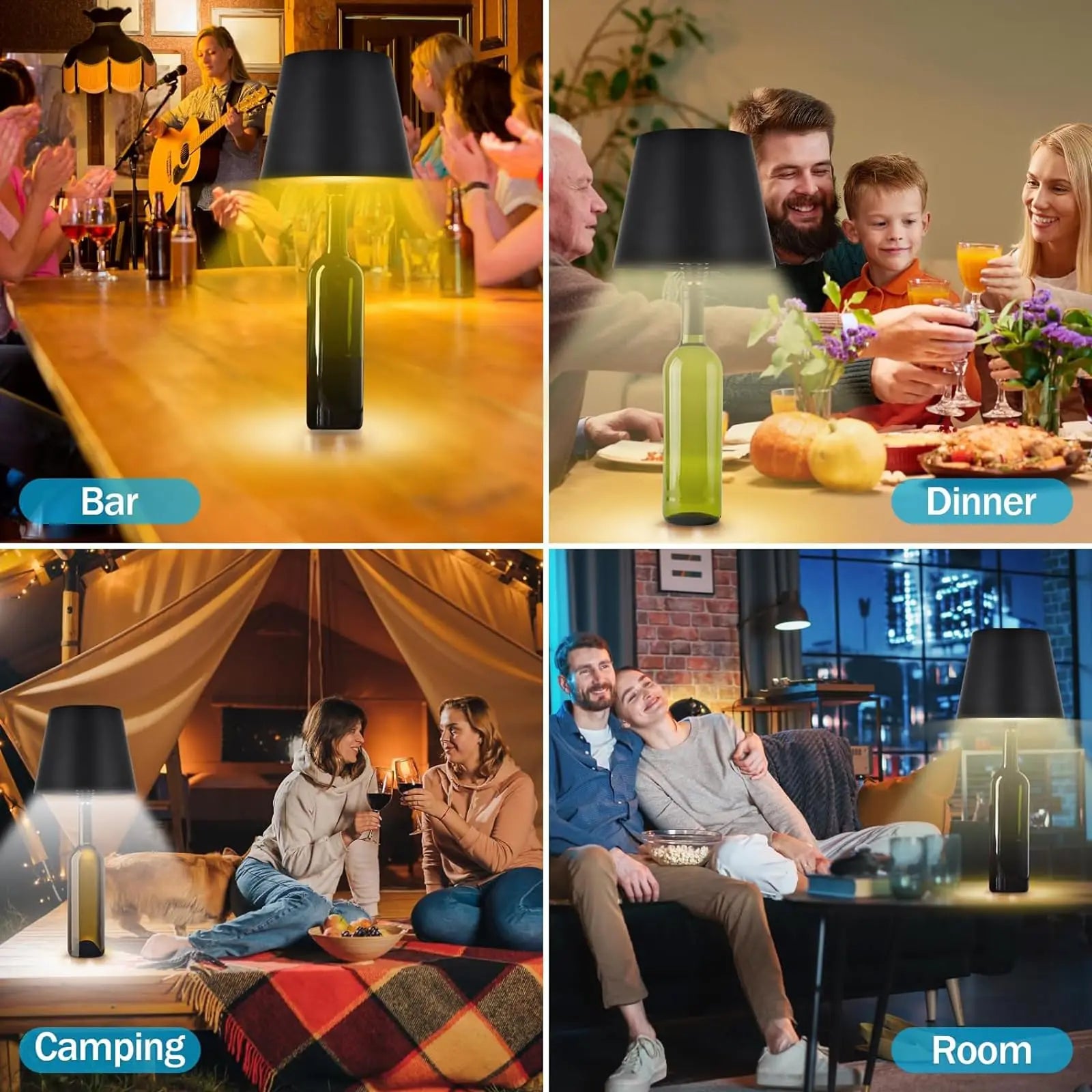 Rechargeable LED Bottle Table Lamp – Touch Control, Dimmable & Portable Light for Home Decor