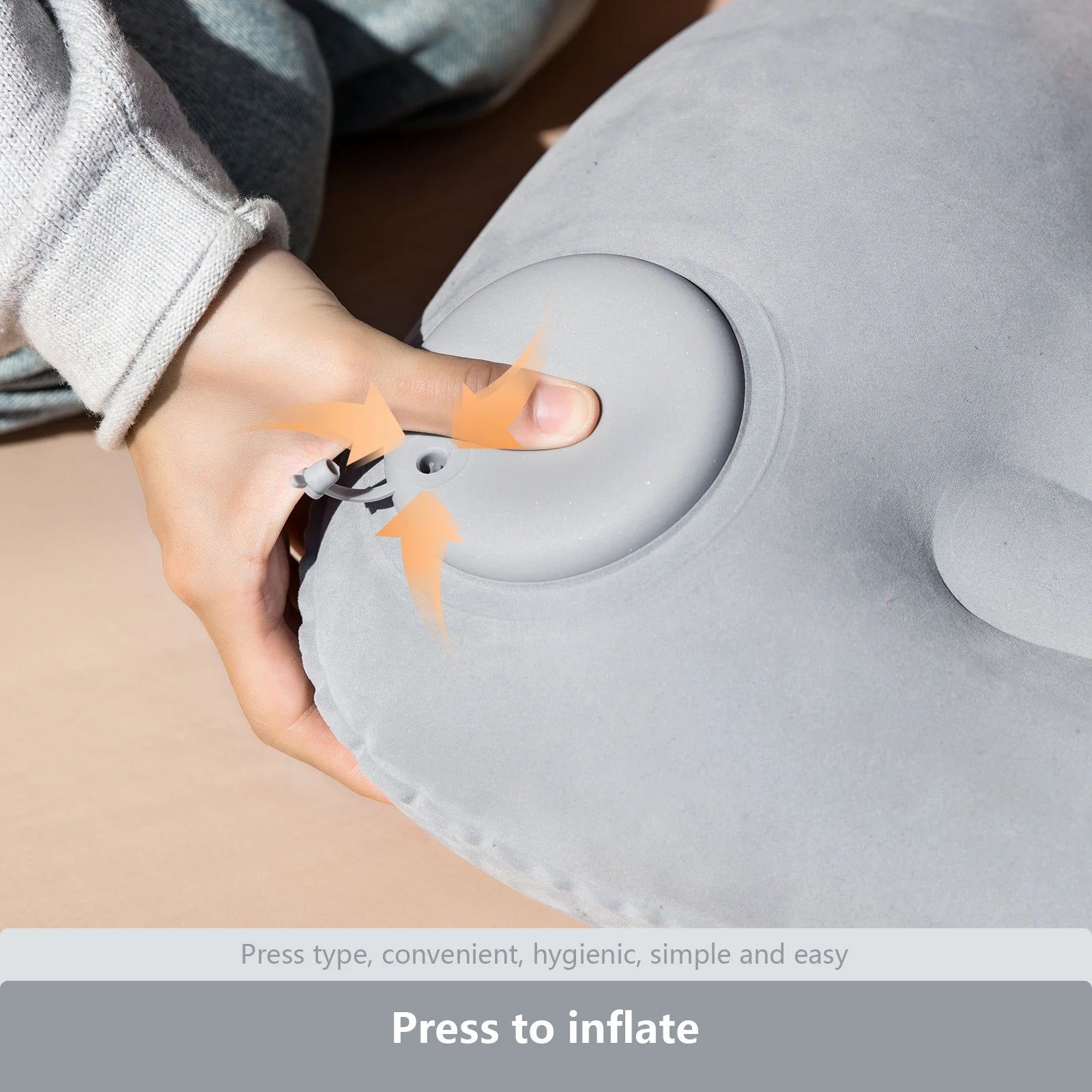 Inflatable Travel Pillow with Built-In Air Pump – Soft Flocking Neck Support Cushion for Airplane, Car & Camping