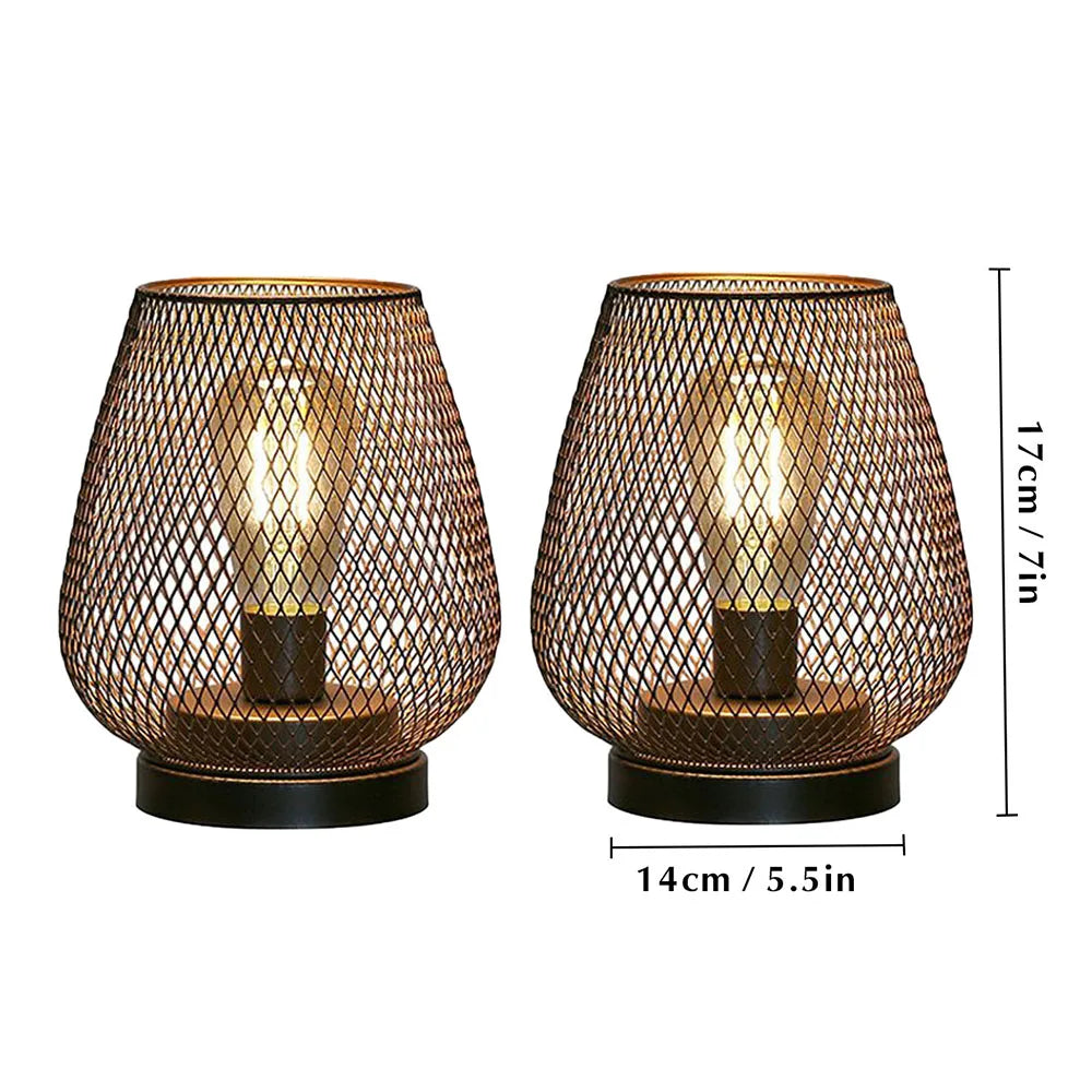 Set of 2 Metal Cage LED Table Lamps | Battery Powered Wireless Lanterns | Indoor & Outdoor Décor