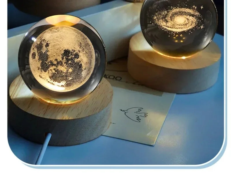 Moon Crystal Sphere Lamp – 3D Galaxy Glass Globe Night Light for Home & Bedroom Décor