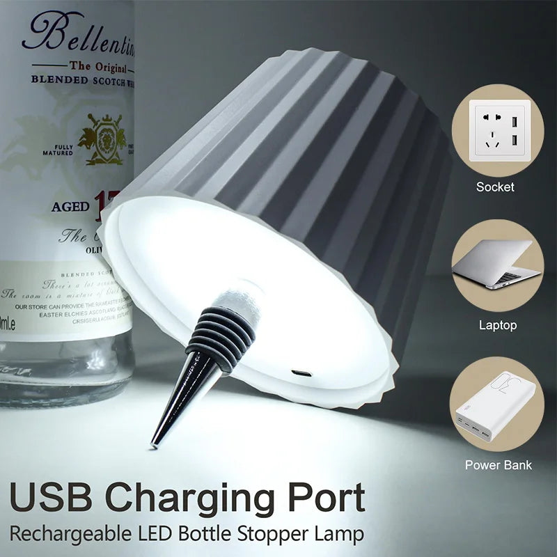 Rechargeable LED Bottle Table Lamp – Touch Control, Dimmable & Portable Light for Home Decor