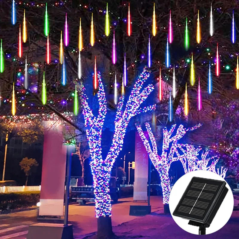 Meteor Shower Solar String Lights – Waterproof LED Outdoor Garden Decoration