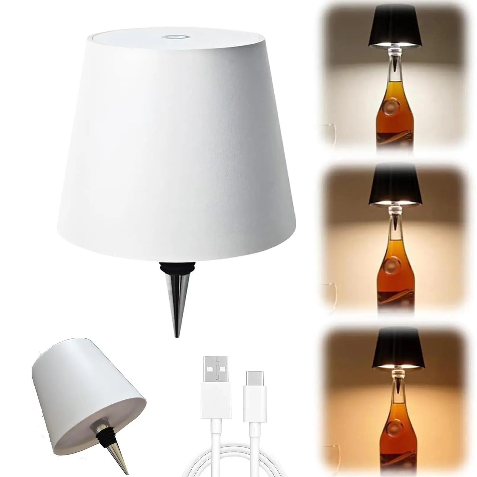 Rechargeable LED Bottle Table Lamp – Touch Control, Dimmable & Portable Light for Home Decor