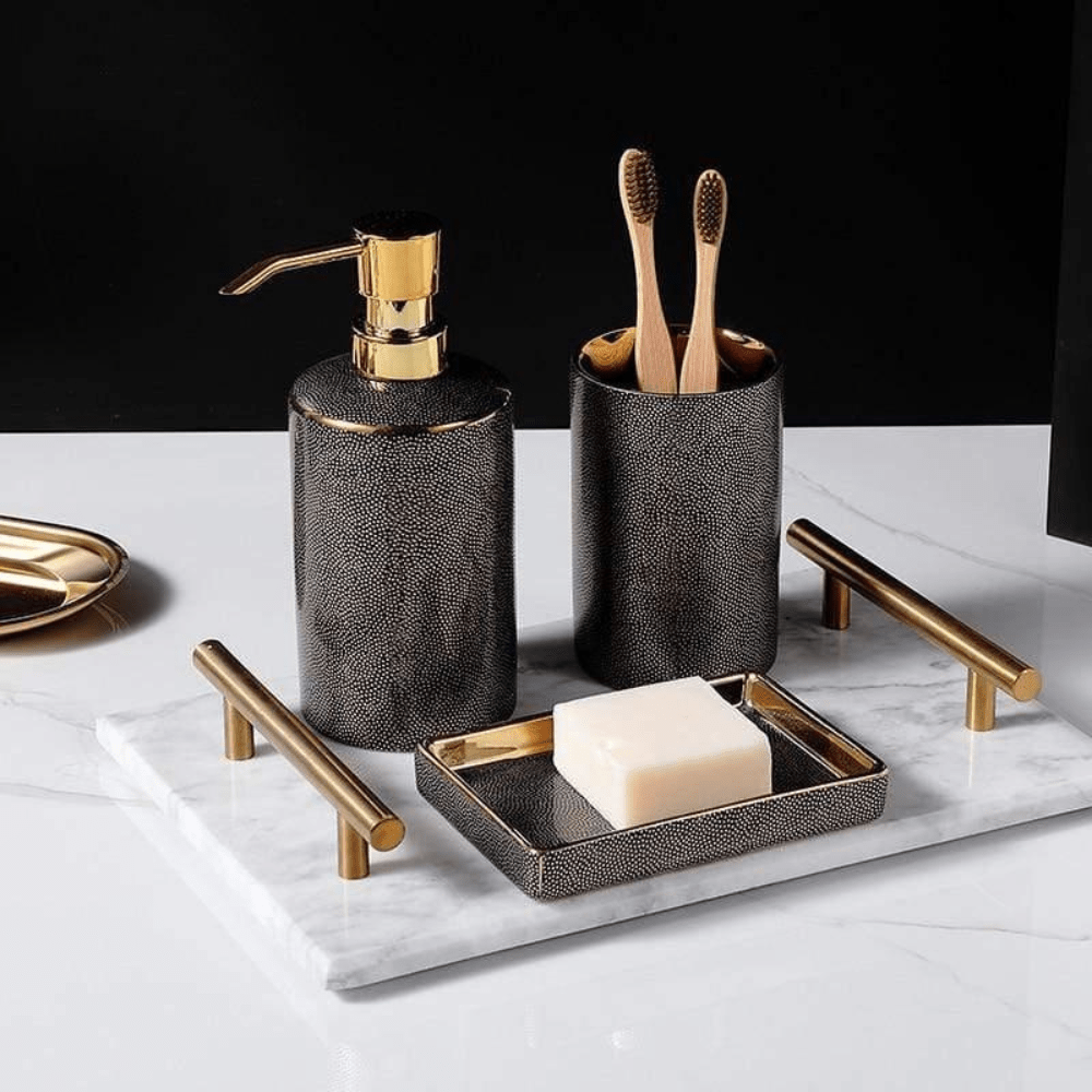 Bathroom Elegant Accessory Set | Bathroom Accessories Set with Gold Accents - Kyrafy
