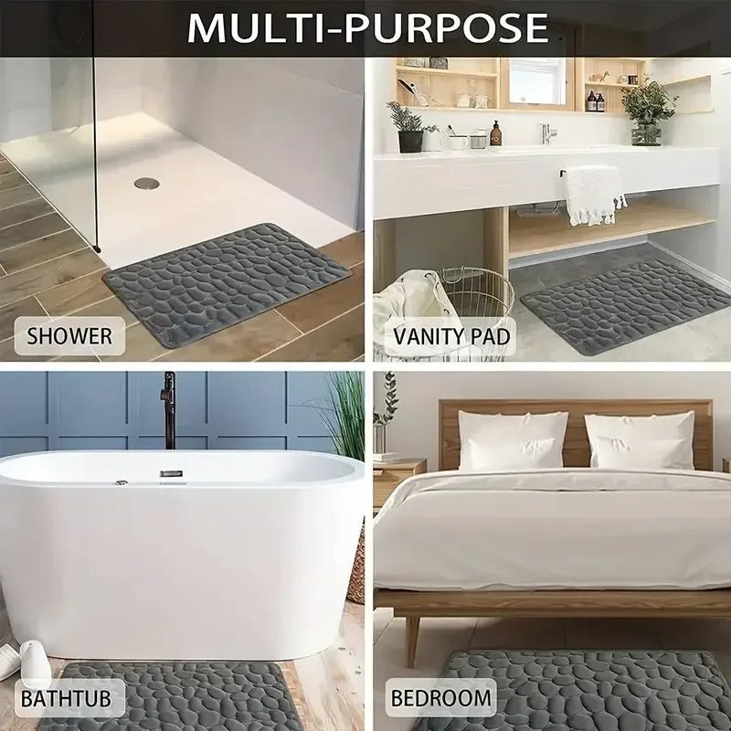 Cobblestone Memory Foam Bath Mat – Non - Slip, Water - Absorbent & Soft Bathroom Rug - Kyrafy