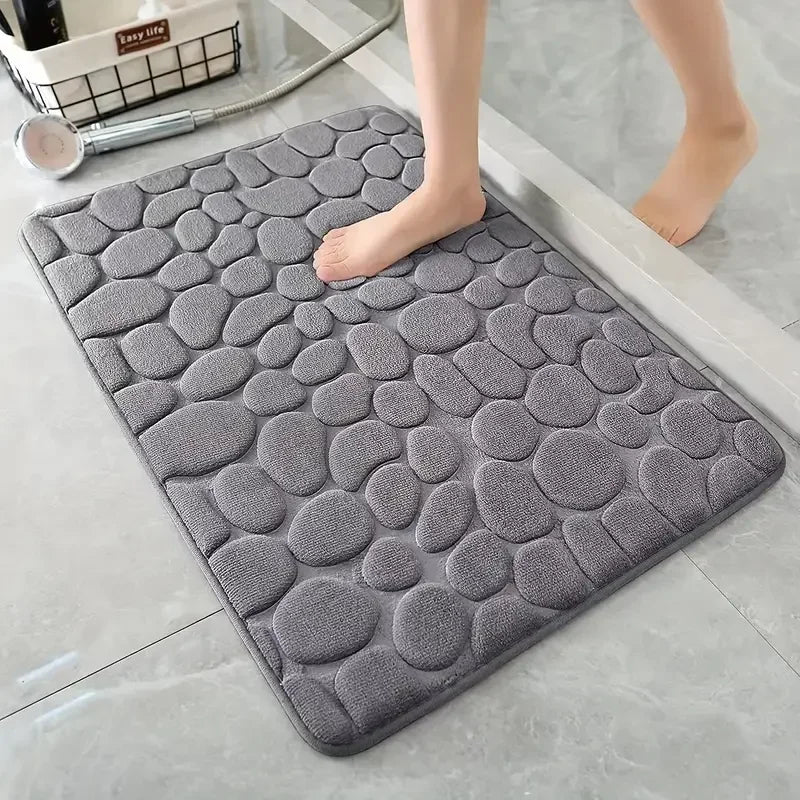 Cobblestone Memory Foam Bath Mat – Non - Slip, Water - Absorbent & Soft Bathroom Rug - Kyrafy