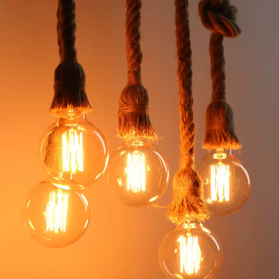 Vintage Twisted Rope Pendant Light - Hand Knitted Hemp for Bedroom & Cafe