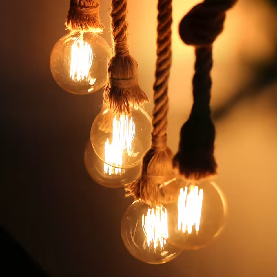 Vintage Twisted Rope Pendant Light - Hand Knitted Hemp for Bedroom & Cafe