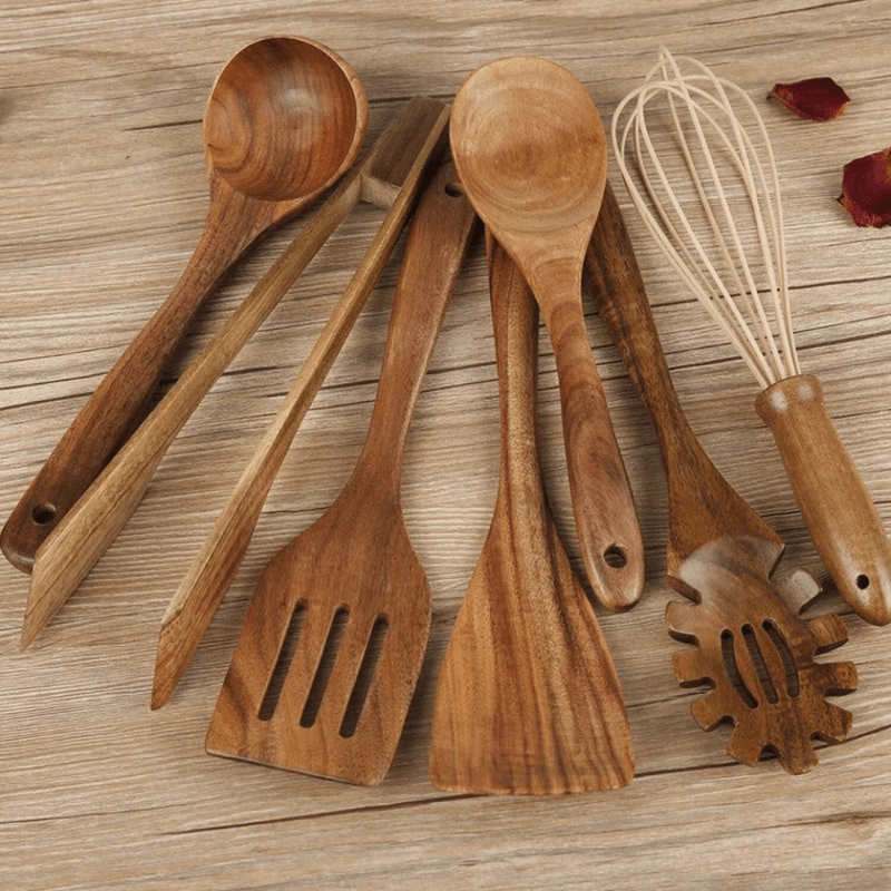 Kitchen Essential Wooden Utensil Set | 7 Piece Cooking Tools - Kyrafy