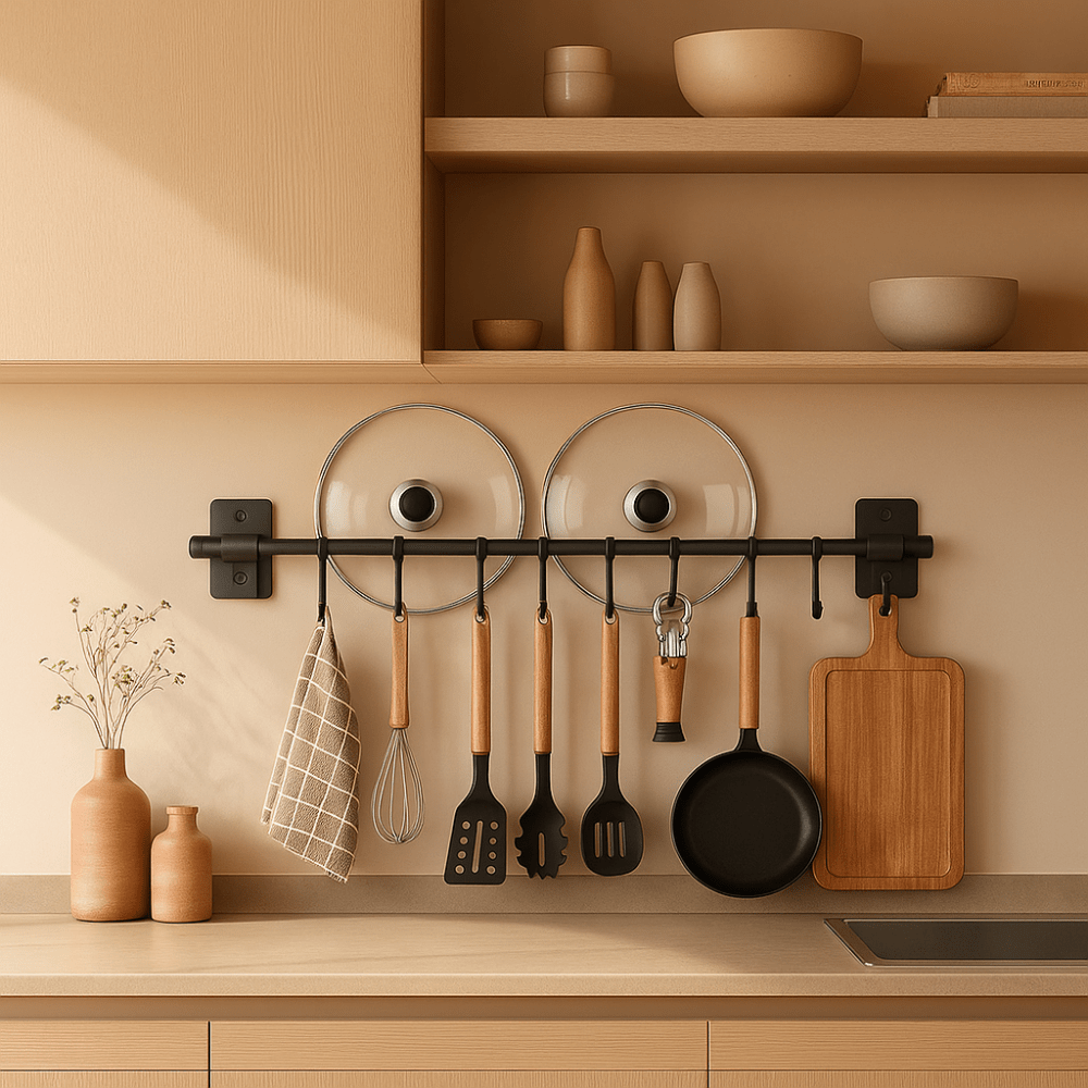 Kitchen Space Saving Hook Rack | Modern Steel Utensil Organizer - Kyrafy
