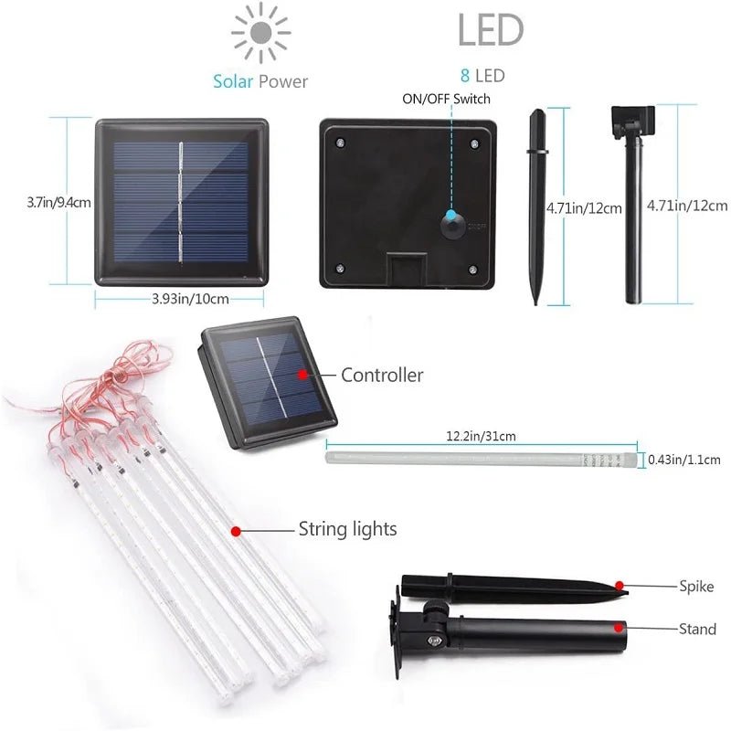 Meteor Shower Solar String Lights – Waterproof LED Outdoor Garden Decoration - Kyrafy
