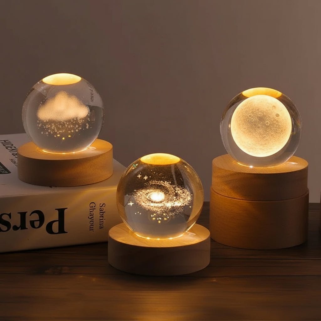 Moon Crystal Sphere Lamp – 3D Galaxy Glass Globe Night Light for Home & Bedroom Décor - Kyrafy