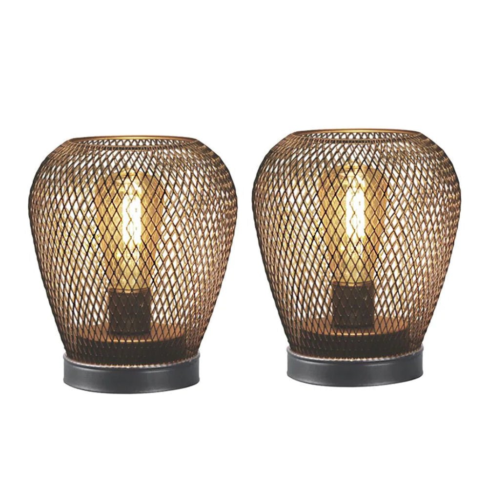 Set of 2 Metal Cage LED Table Lamps | Battery Powered Wireless Lanterns | Indoor & Outdoor Décor - Kyrafy