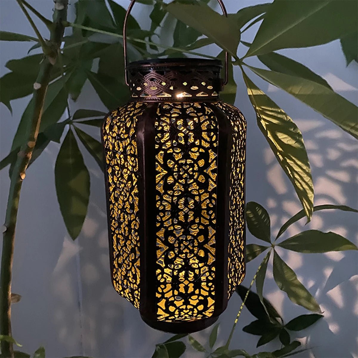 Solar LED Lantern Light – Retro Hollow Garden Lamp with Brassy Iron Finish - Kyrafy