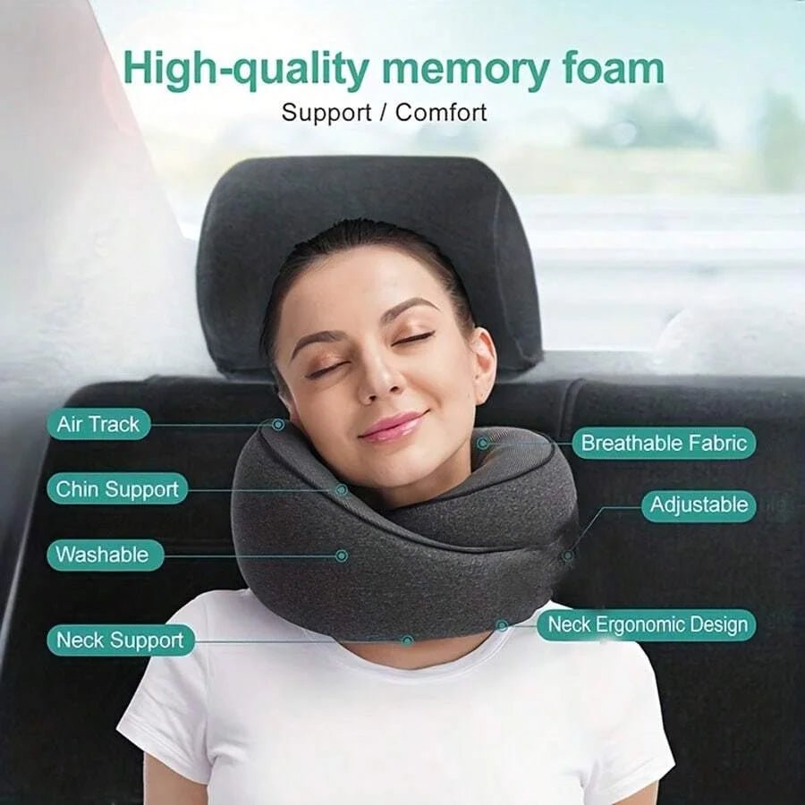 Travel Neck Pillow with Memory Foam – Ergonomic U - Shaped Support & Washable Cover - Kyrafy
