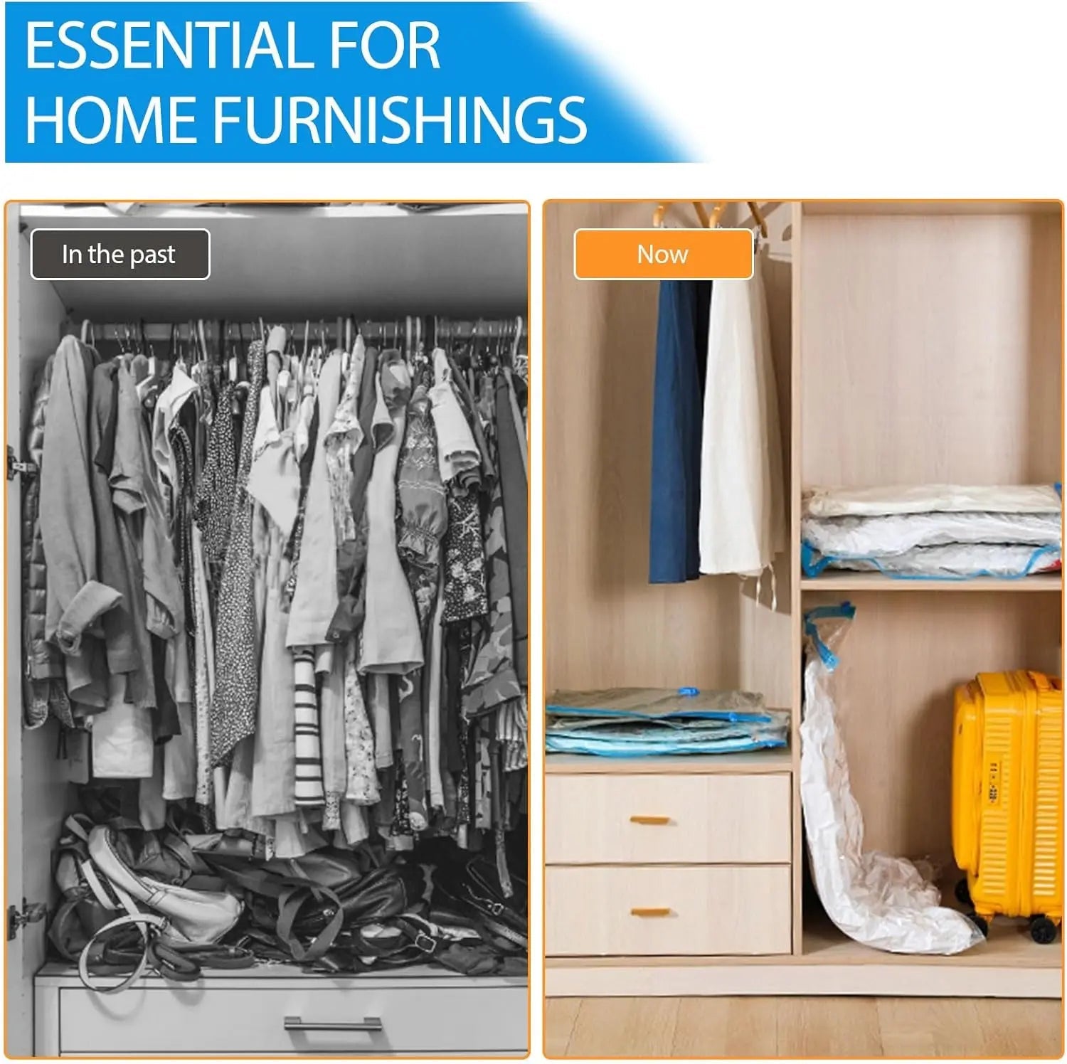 Vacuum Storage Bags Set – 6 - Pack Space Saver with Hand Pump for Clothes, Bedding & Travel Organization - Kyrafy