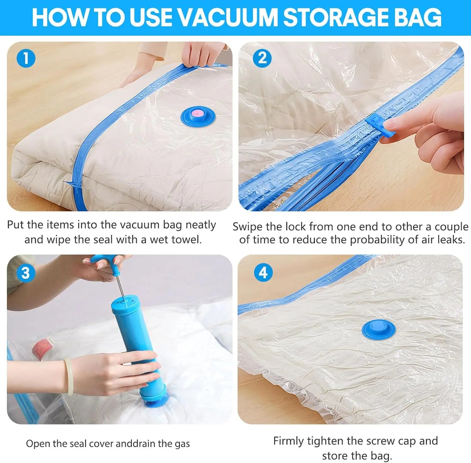 Vacuum Storage Bags Set – 6 - Pack Space Saver with Hand Pump for Clothes, Bedding & Travel Organization - Kyrafy