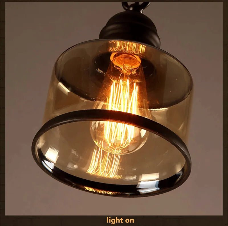 Vintage Amber Glass Pendant Light – Industrial E27 Hanging Lamp for Kitchen, Bar & Café - Kyrafy