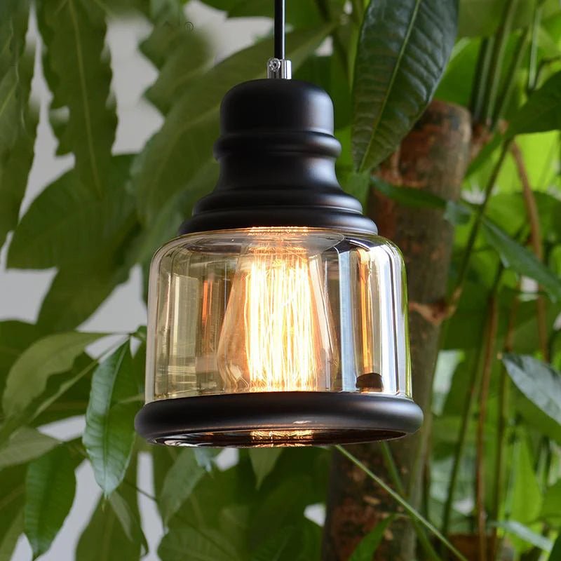 Vintage Amber Glass Pendant Light – Industrial E27 Hanging Lamp for Kitchen, Bar & Café - Kyrafy