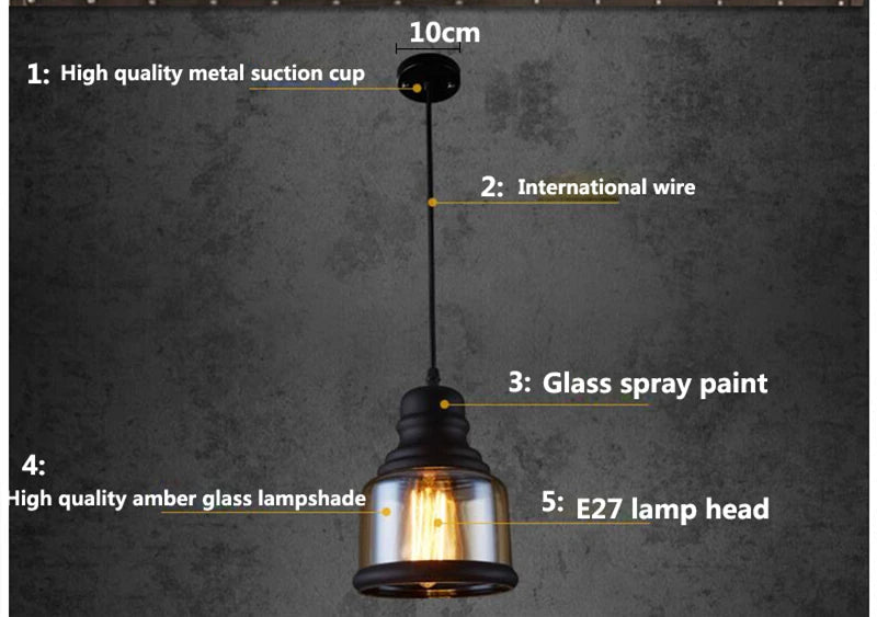 Vintage Amber Glass Pendant Light – Industrial E27 Hanging Lamp for Kitchen, Bar & Café - Kyrafy