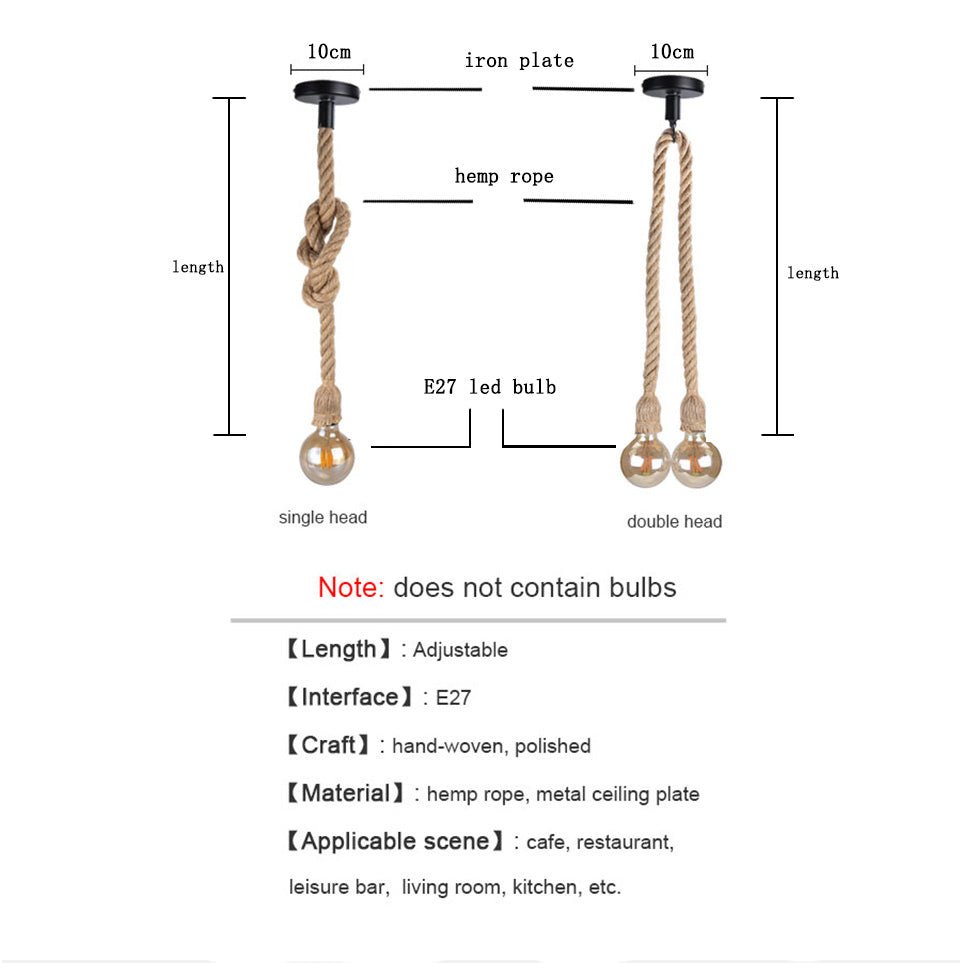 Vintage Twisted Rope Pendant Light - Hand Knitted Hemp for Bedroom & Cafe - Kyrafy