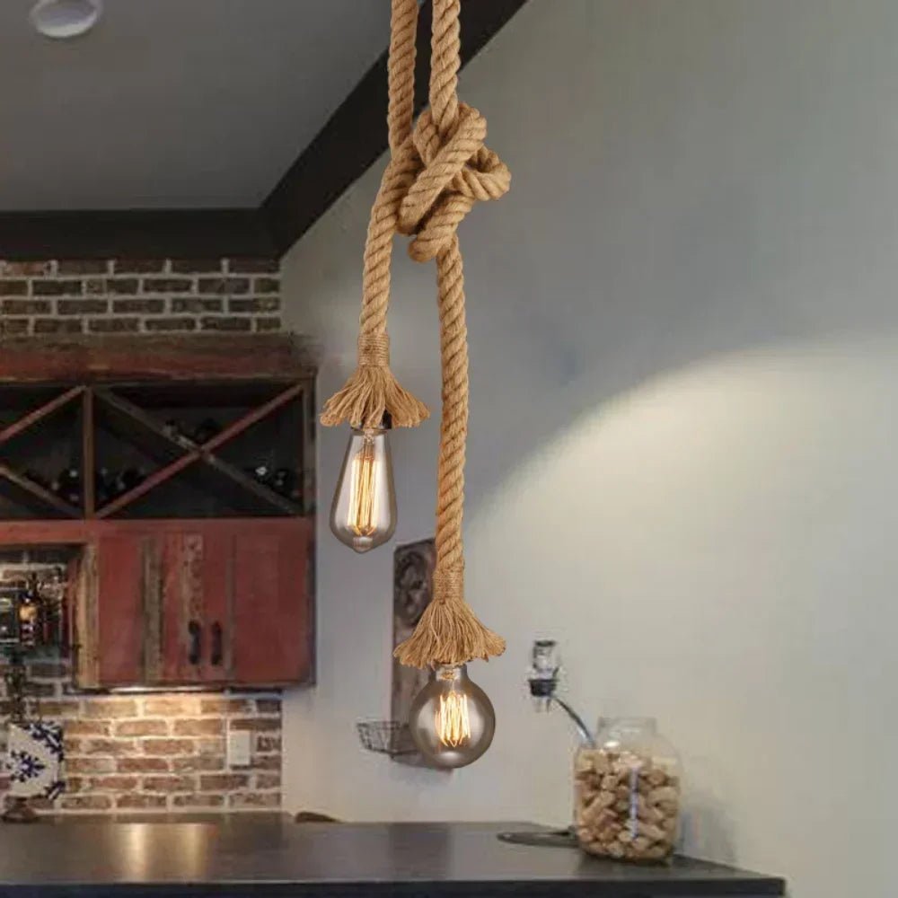 Vintage Twisted Rope Pendant Light - Hand Knitted Hemp for Bedroom & Cafe - Kyrafy