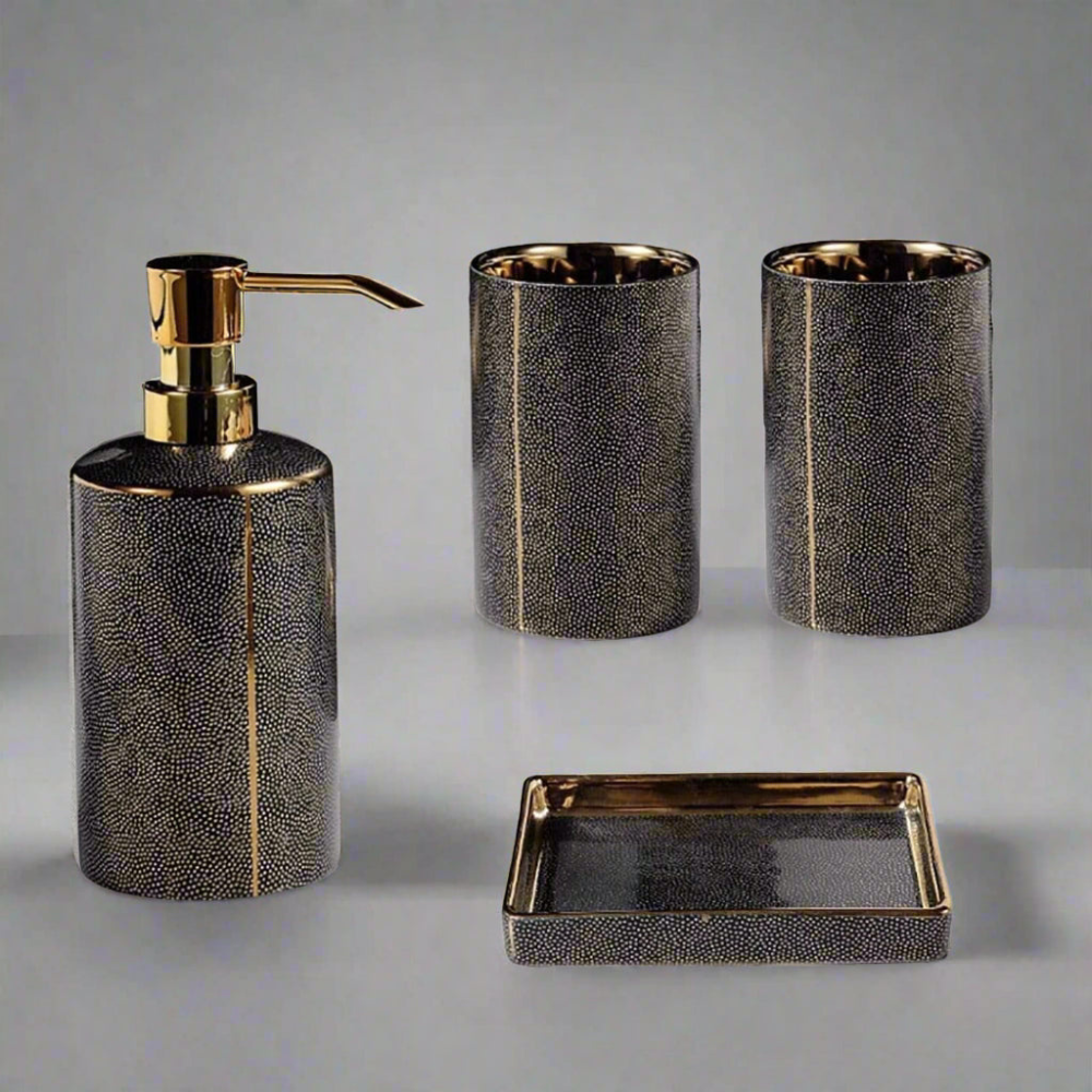 Bathroom Elegant Accessory Set | Bathroom Accessories Set with Gold Accents