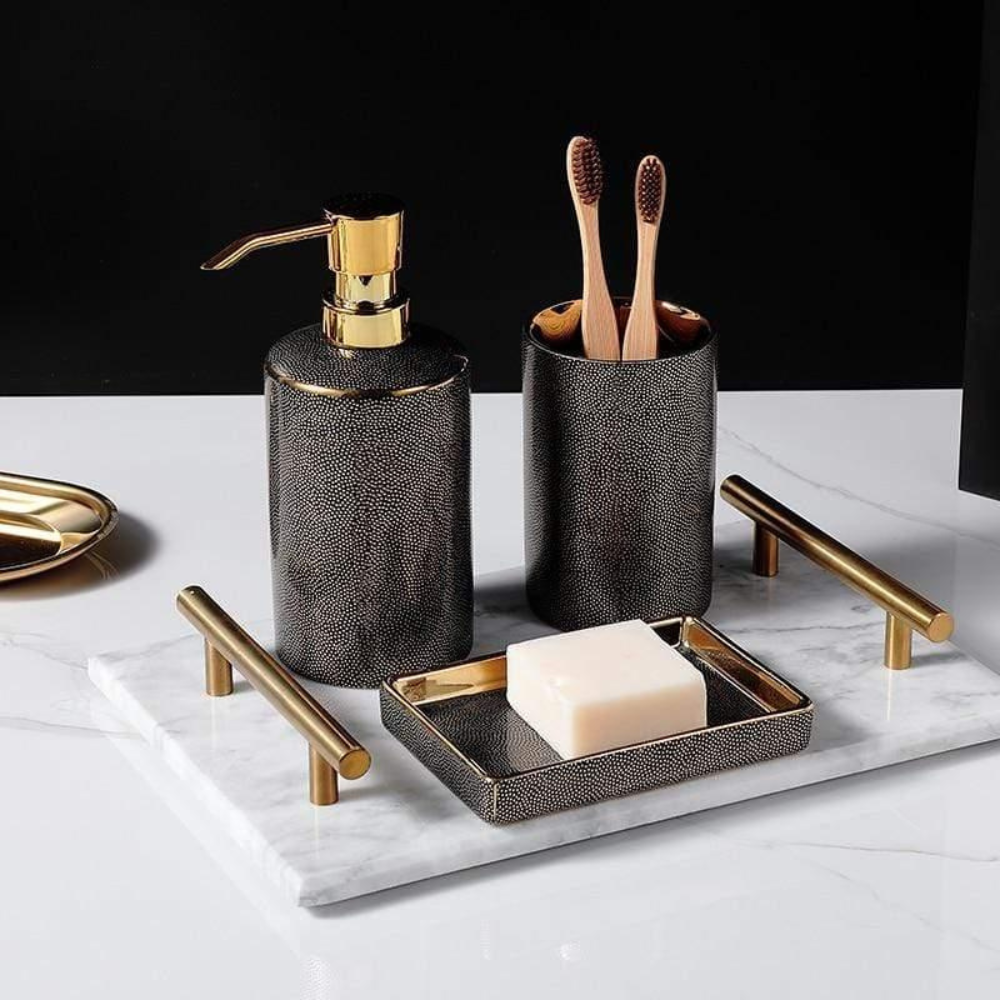 Bathroom Elegant Accessory Set | Bathroom Accessories Set with Gold Accents