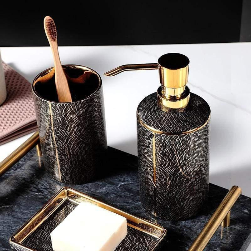 Bathroom Elegant Accessory Set | Bathroom Accessories Set with Gold Accents