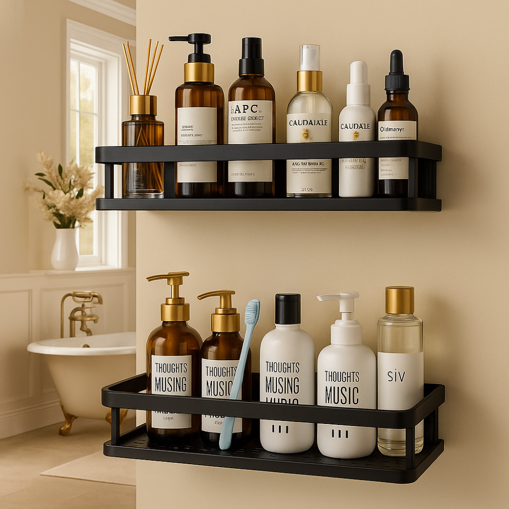 Bathroom Black Shower Caddy | Modern Space Saving Design