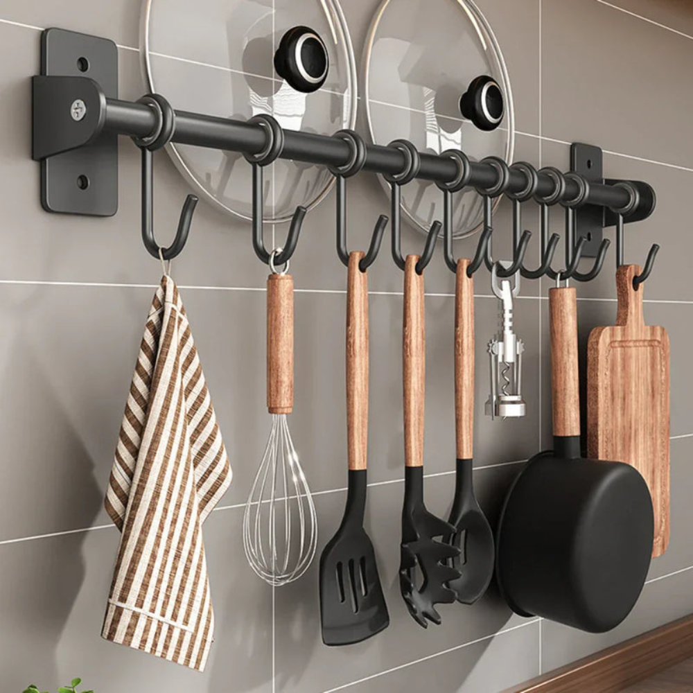 Kitchen Space Saving Hook Rack | Modern Steel Utensil Organizer