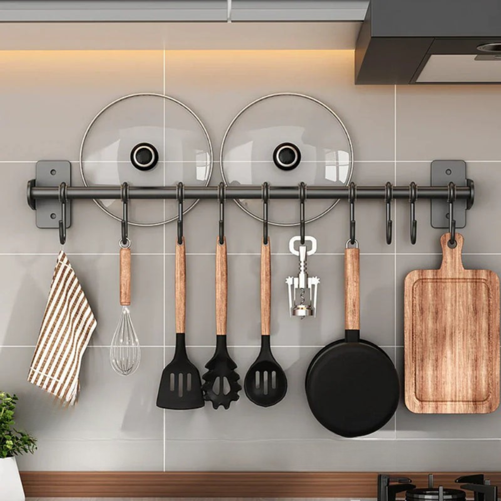 Kitchen Space Saving Hook Rack | Modern Steel Utensil Organizer
