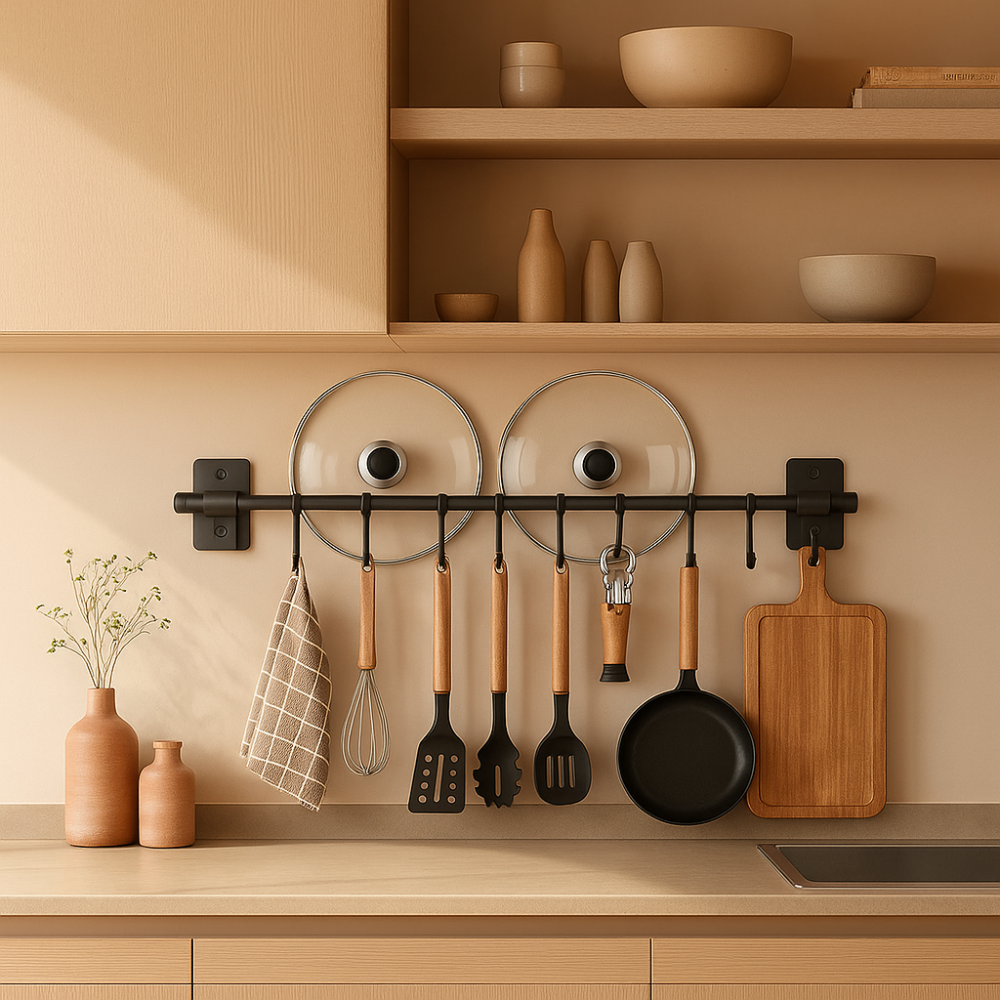 Kitchen Space Saving Hook Rack | Modern Steel Utensil Organizer