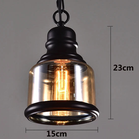 Vintage Amber Glass Pendant Light – Industrial E27 Hanging Lamp for Kitchen, Bar & Café