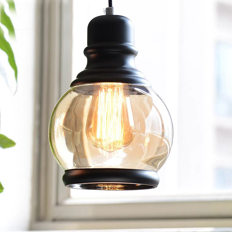 Vintage Amber Glass Pendant Light – Industrial E27 Hanging Lamp for Kitchen, Bar & Café