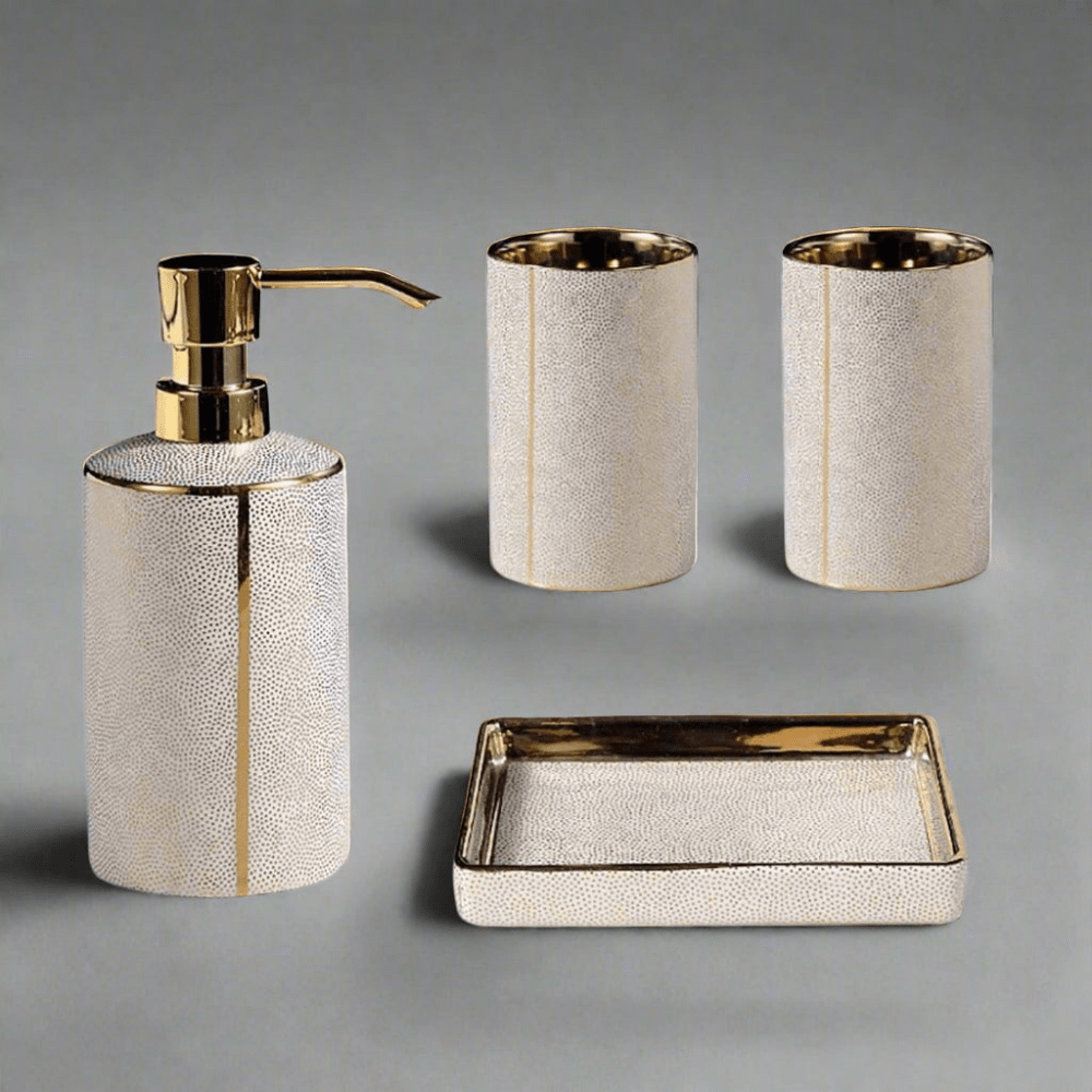 Bathroom Elegant Accessory Set | Bathroom Accessories Set with Gold Accents - Kyrafy
