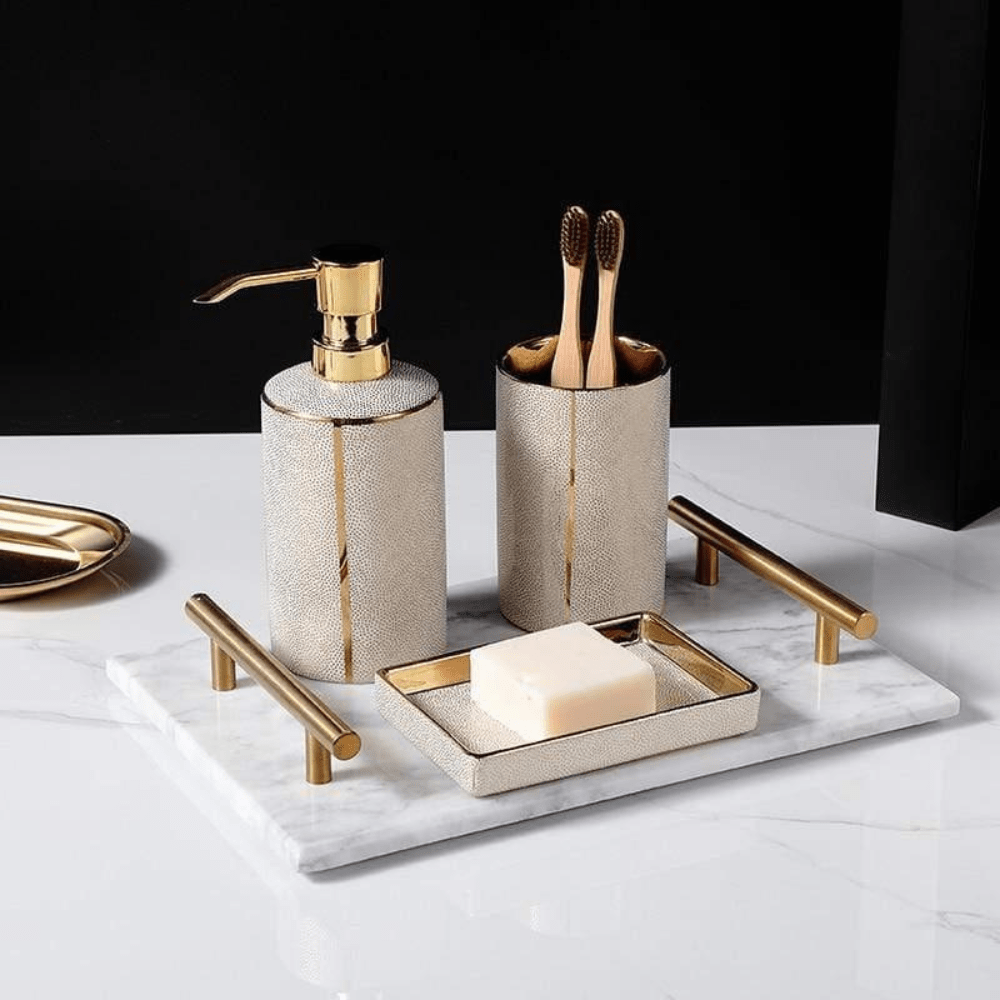 Bathroom Elegant Accessory Set | Bathroom Accessories Set with Gold Accents - Kyrafy