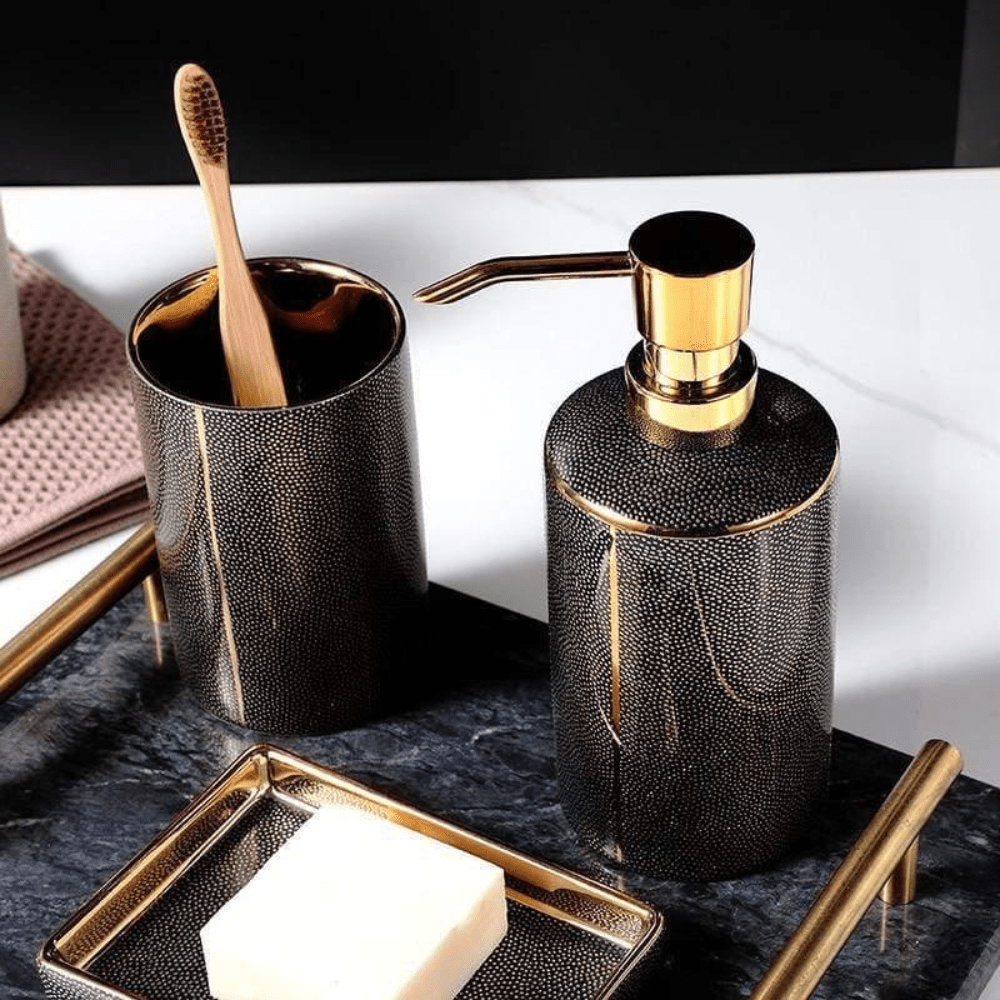 Bathroom Elegant Accessory Set | Bathroom Accessories Set with Gold Accents - Kyrafy