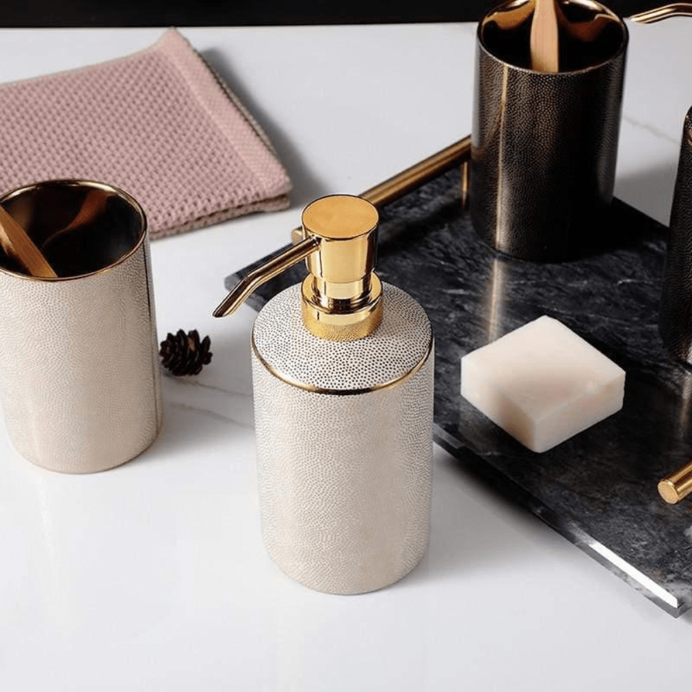 Bathroom Elegant Accessory Set | Bathroom Accessories Set with Gold Accents - Kyrafy