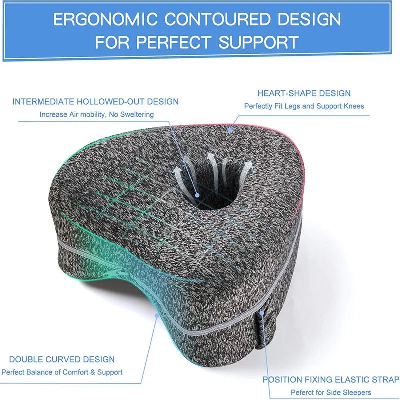 Ergonomic Heart - Shaped Memory Foam Knee Pillow for Side Sleepers – Bamboo Cover & Elastic Strap - Kyrafy