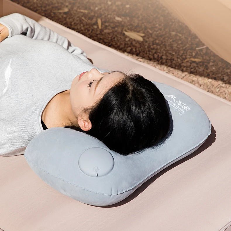 Inflatable Travel Pillow with Built - In Air Pump – Soft Flocking Neck Support Cushion for Airplane, Car & Camping - Kyrafy