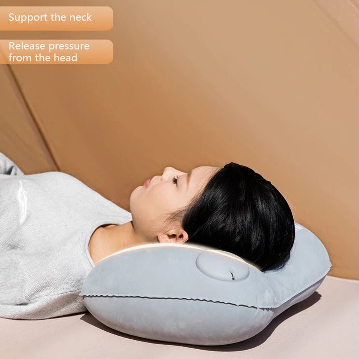 Inflatable Travel Pillow with Built - In Air Pump – Soft Flocking Neck Support Cushion for Airplane, Car & Camping - Kyrafy