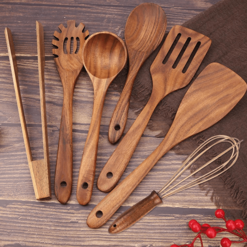 Kitchen Essential Wooden Utensil Set | 7 Piece Cooking Tools - Kyrafy