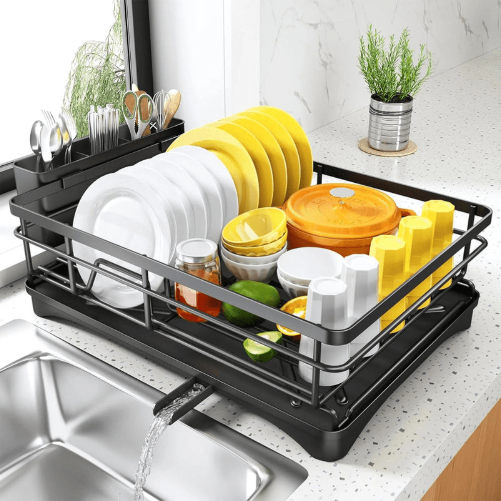 Large Dish Drying Rack with Drainboard | Rustproof Kitchen Counter Organizer with Utensil Holder - Kyrafy