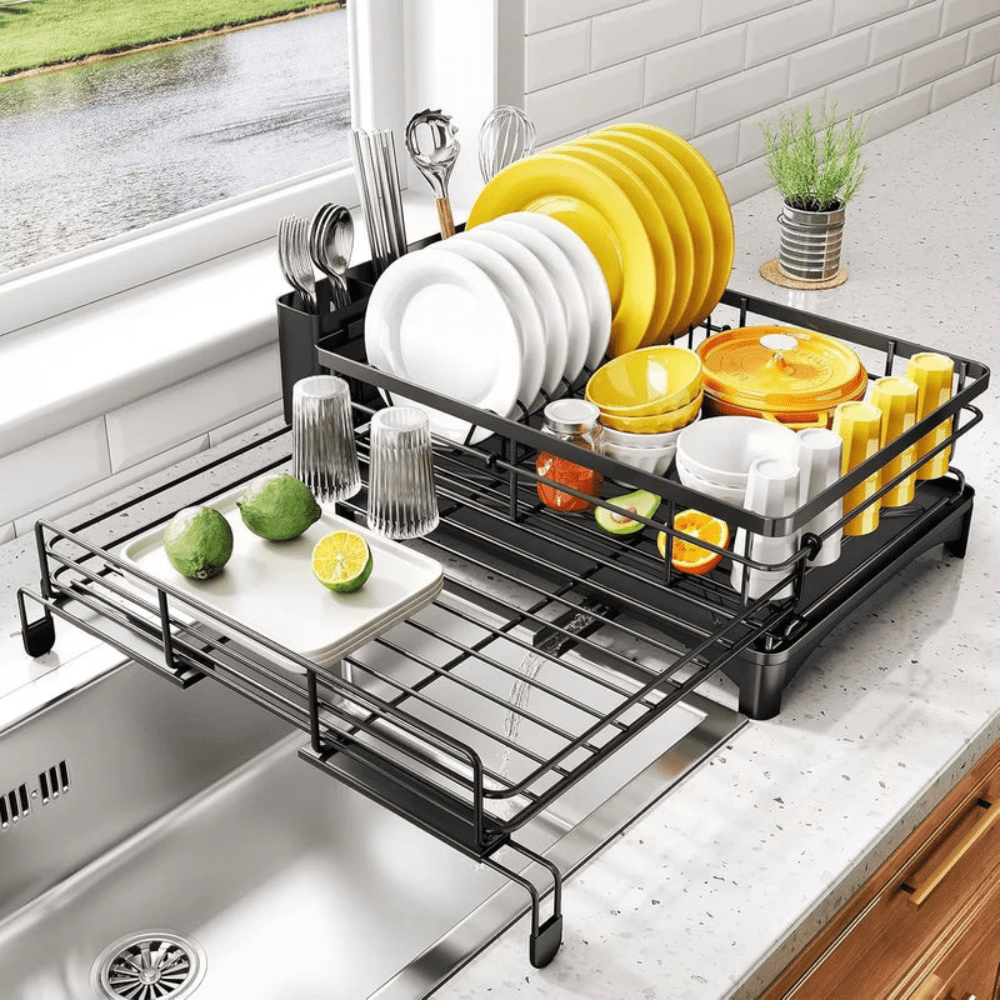 Large Dish Drying Rack with Drainboard | Rustproof Kitchen Counter Organizer with Utensil Holder - Kyrafy