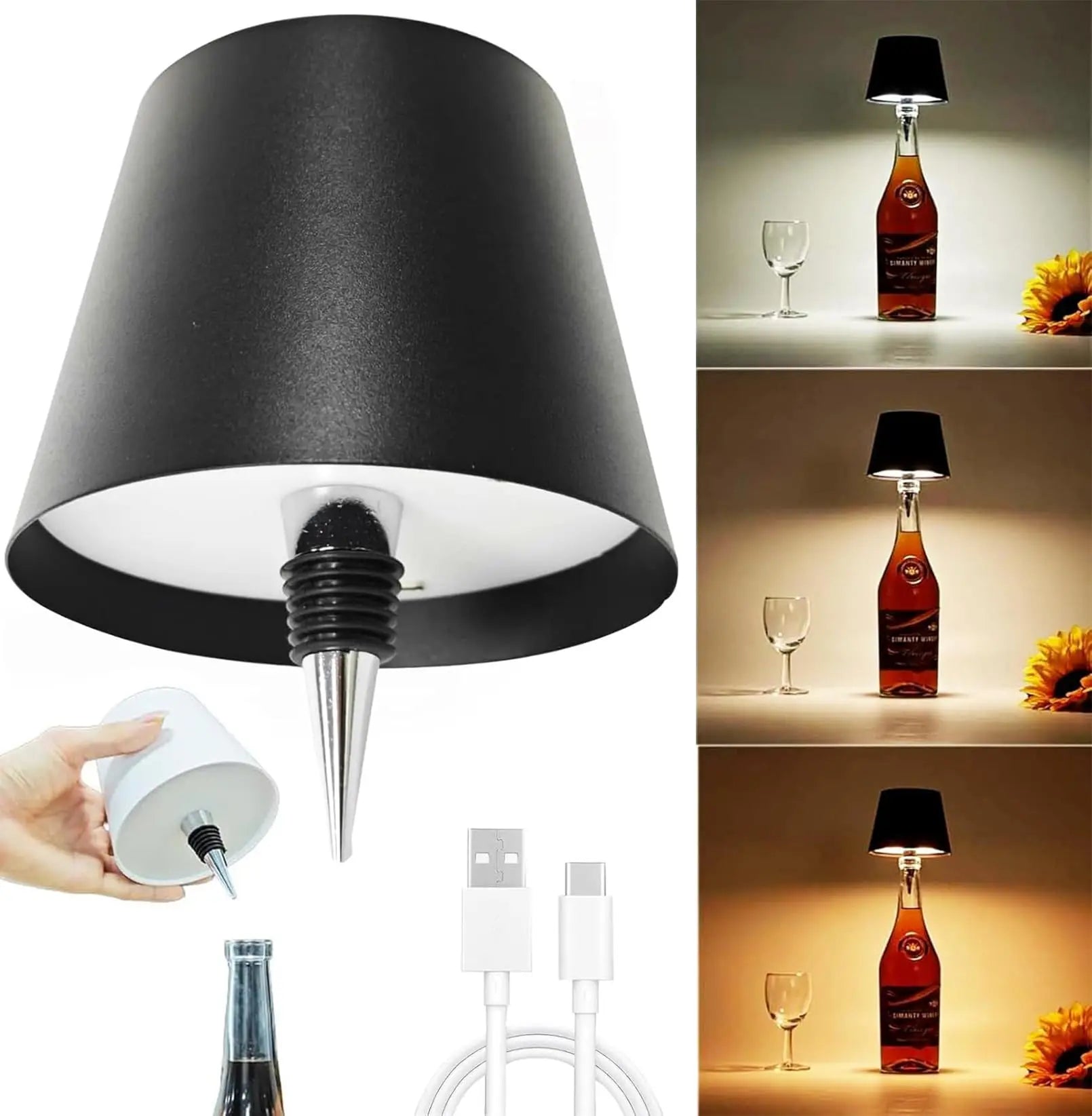 Rechargeable LED Bottle Table Lamp – Touch Control, Dimmable & Portable Light for Home Decor - Kyrafy
