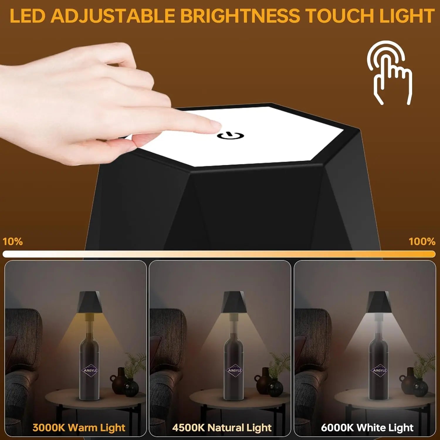 Rechargeable LED Bottle Table Lamp – Touch Control, Dimmable & Portable Light for Home Decor - Kyrafy